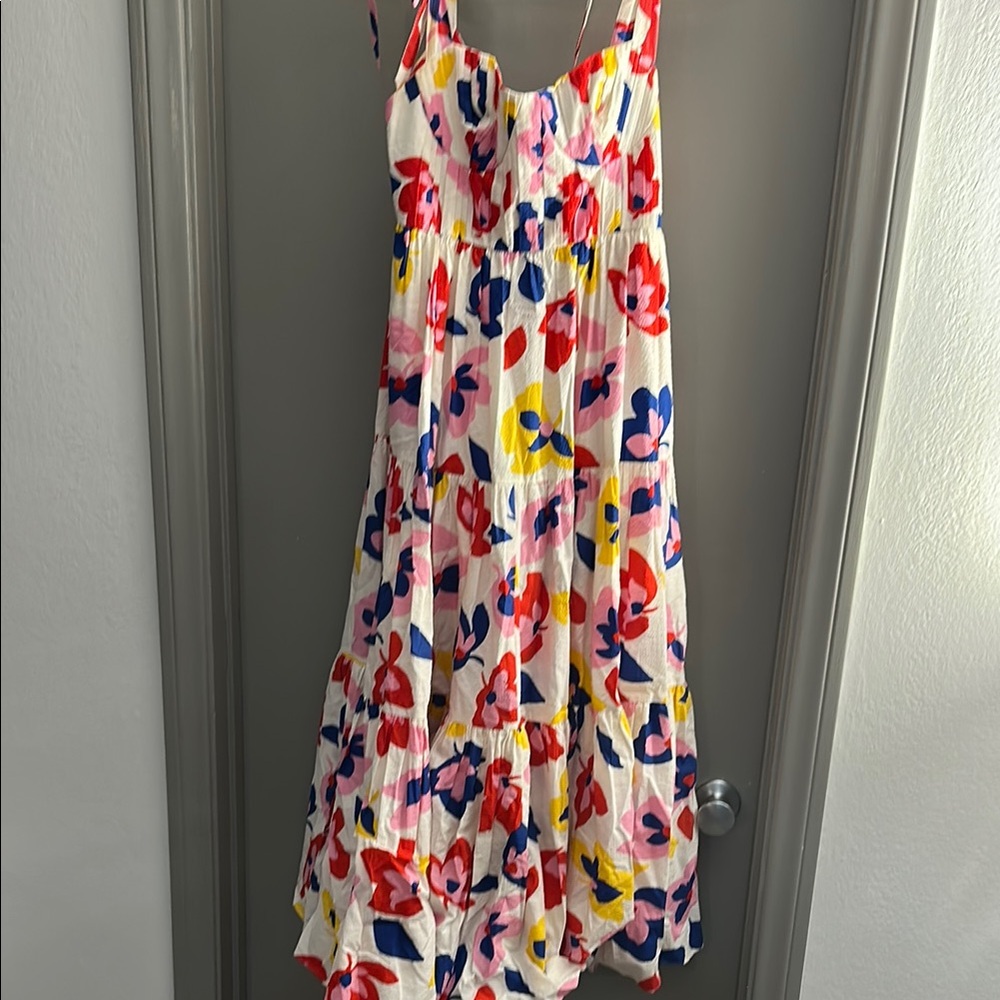 kate spade White Floral Maxi Dress with Pink Red Blue Yellow Accents